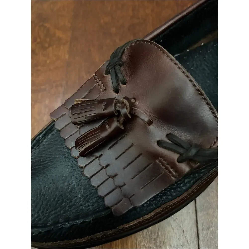 Sperry Top Sider Two-Tone Black and Brown Leather Tassel Loafers, Size 10.5